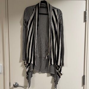 Asymmetrical Black and White Striped Women's Sweater
